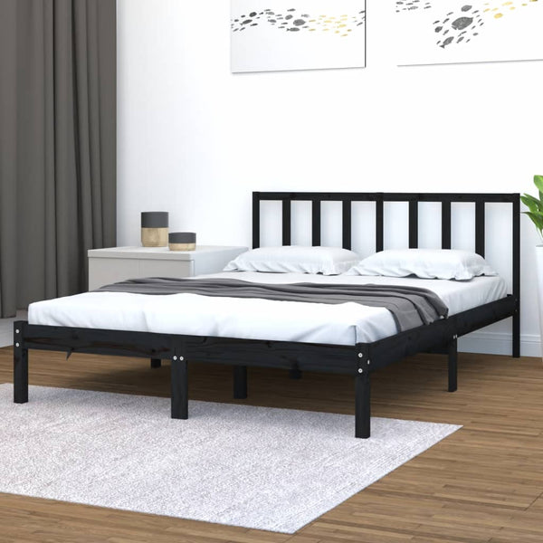 vidaXL Solid Pine Bed Black 150x200 cm