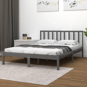 vidaXL Solid Wood Bed Grey Pine 200x200 cm