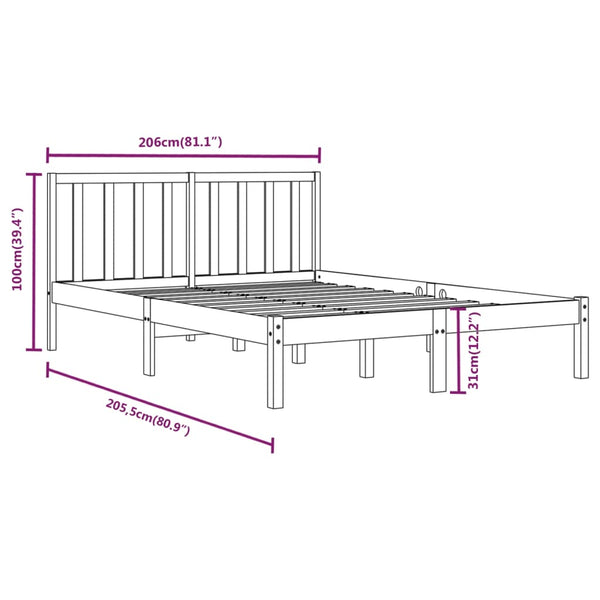 vidaXL Solid Wood Bed Black Pine 200x200 cm