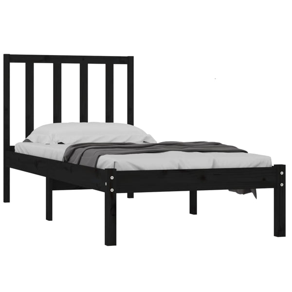 vidaXL Solid Wood Bed Black Pine 90x190 cm