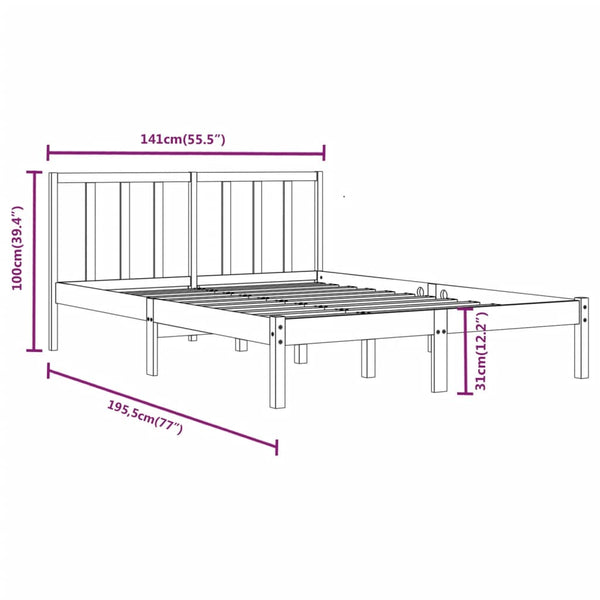 vidaXL Solid Wood Bed Black Pine 135x190 cm