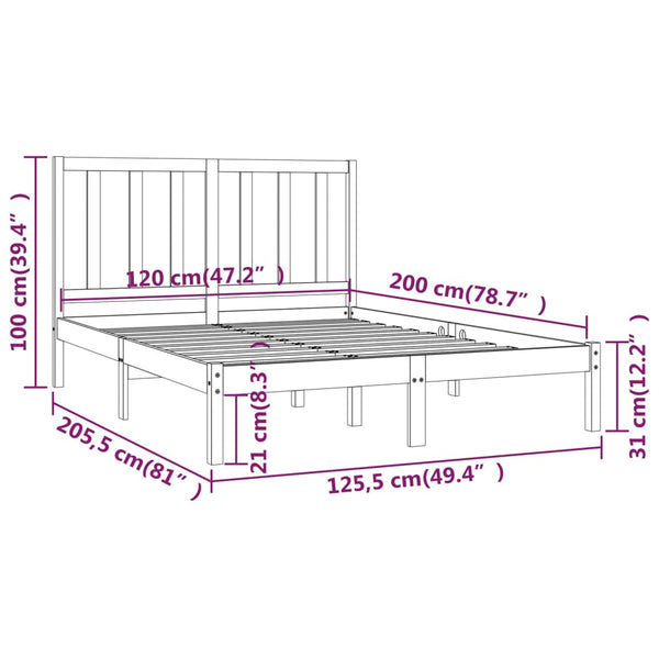 vidaXL Solid Wood Bed Frame without Mattress 120x200 cm Pinewood