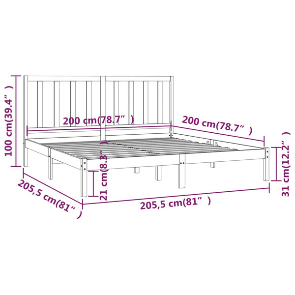 vidaXL Solid Wood Bed Grey Pine 200x200 cm