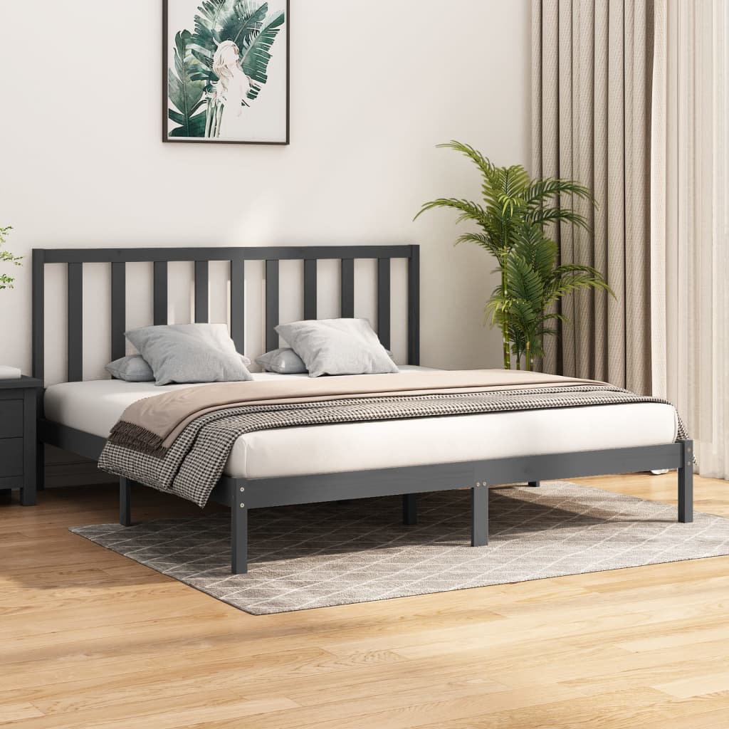 vidaXL Solid Wood Bed Grey Pine 200x200 cm