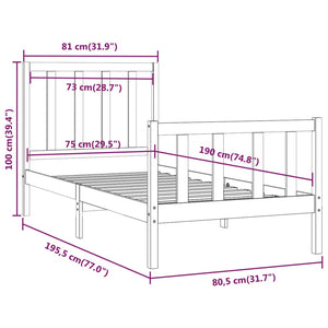 vidaXL Solid Wood Bed Black 75x190 cm