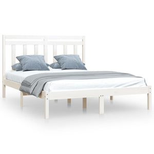 vidaXL Solid Wood Bed White 135x190 cm