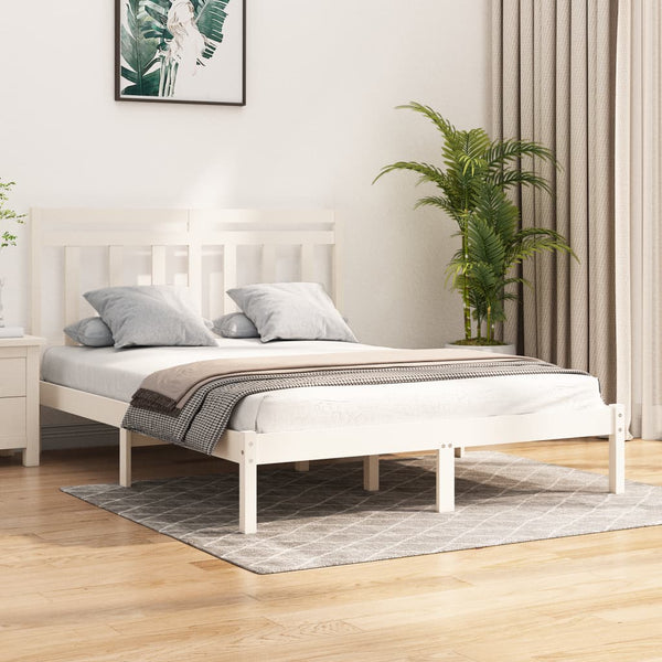 vidaXL Solid Wood Bed White 135x190 cm