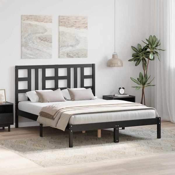 Massivholzbett Schwarz 140x190 cm