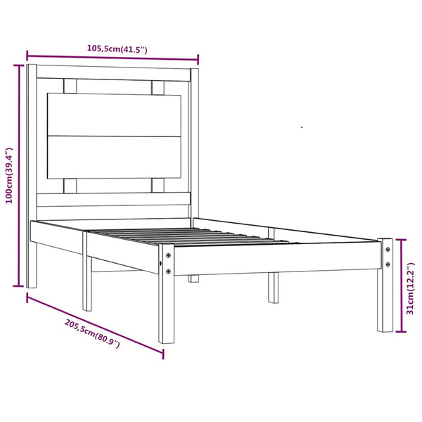 vidaXL Solid Wood Bed 100x200 cm