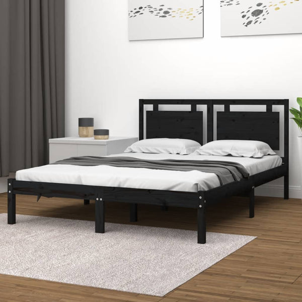 vidaXL Solid Wood Bed Black 200x200 cm