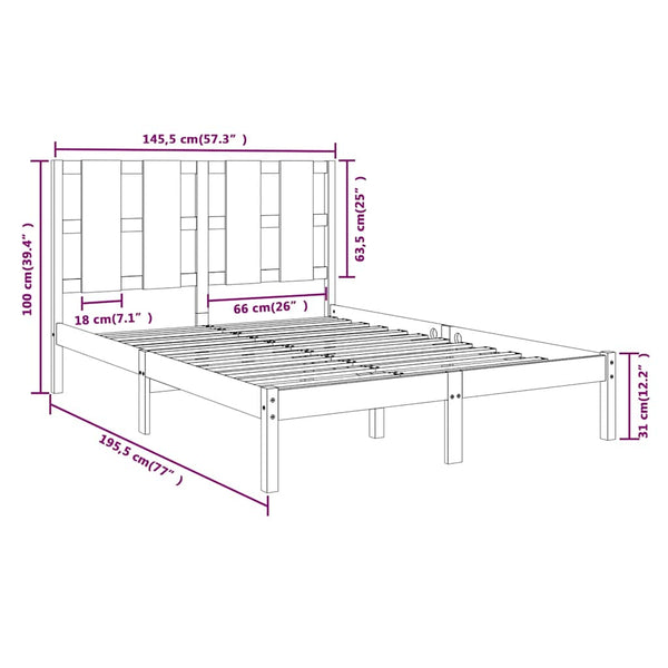 vidaXL Solid Wood Bed Black Pine 140x190 cm