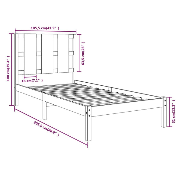 vidaXL Solid Pine Bed Black 100x200 cm