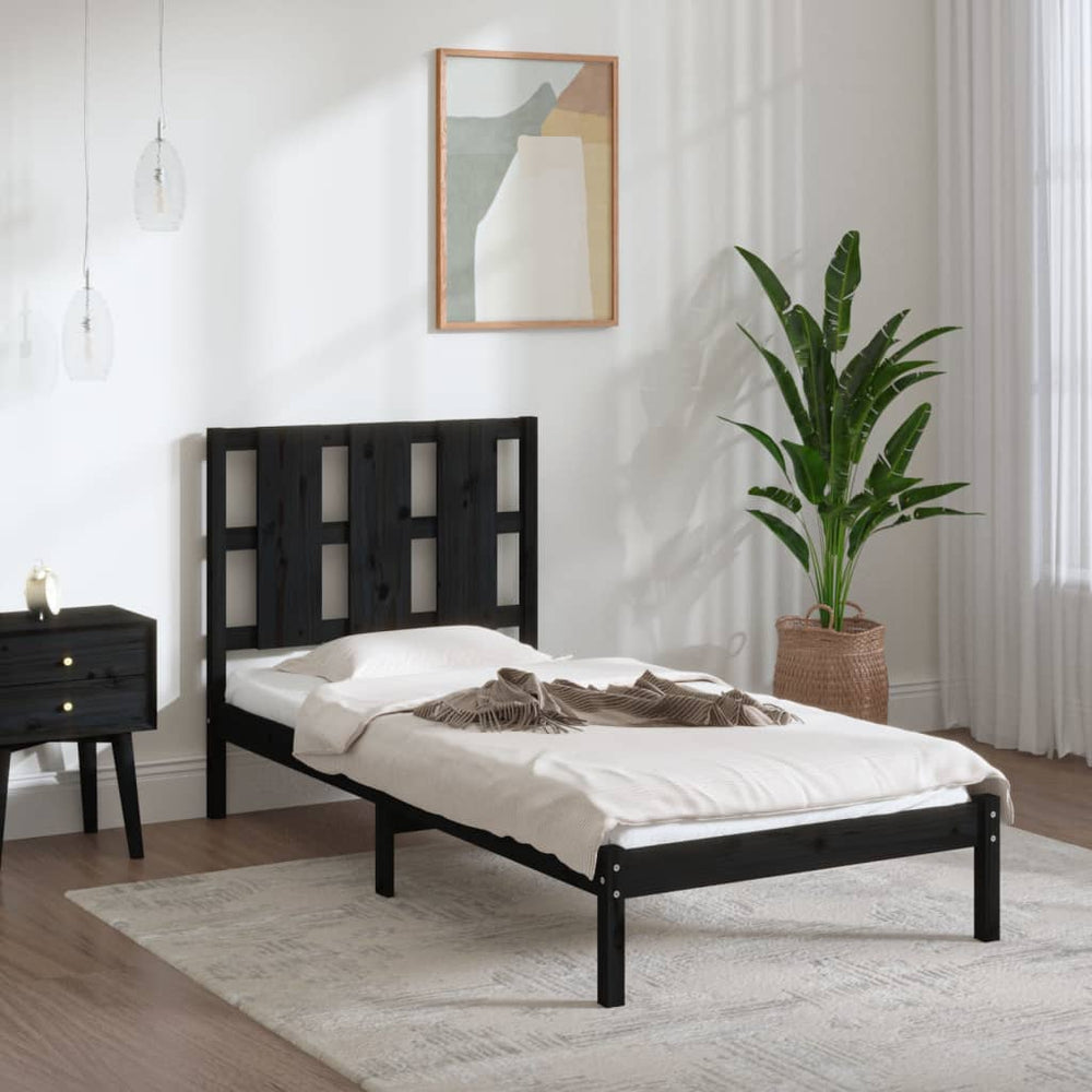 vidaXL Solid Pine Bed Black 100x200 cm