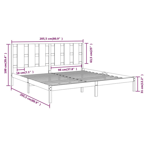 vidaXL Solid Wood Bed Grey Pine 200x200 cm