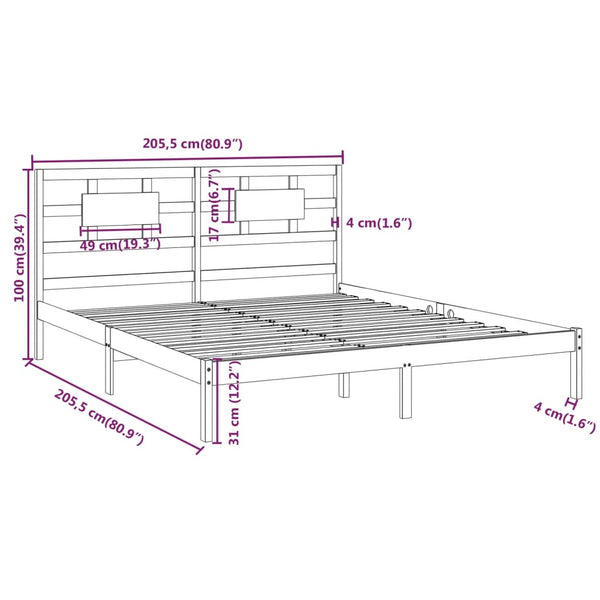 vidaXL Solid Wood Bed Grey 200x200 cm