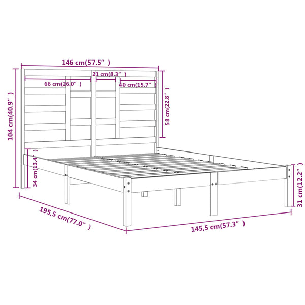 vidaXL Solid Wood Bed Black 140x190 cm