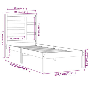 vidaXL Solid Wood Bed Black 100x200 cm