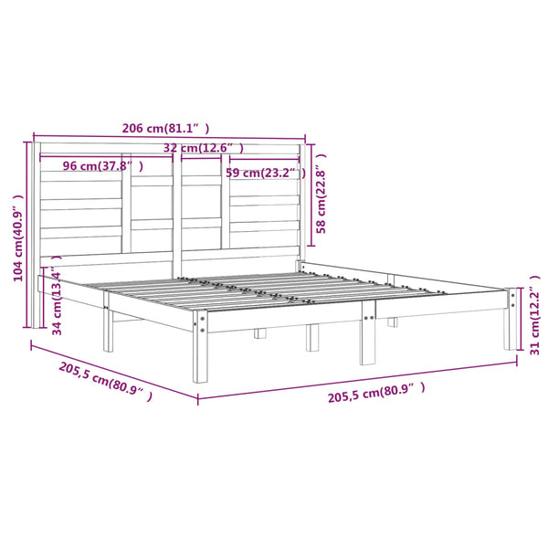 vidaXL Solid Wood Bed Grey 200x200 cm