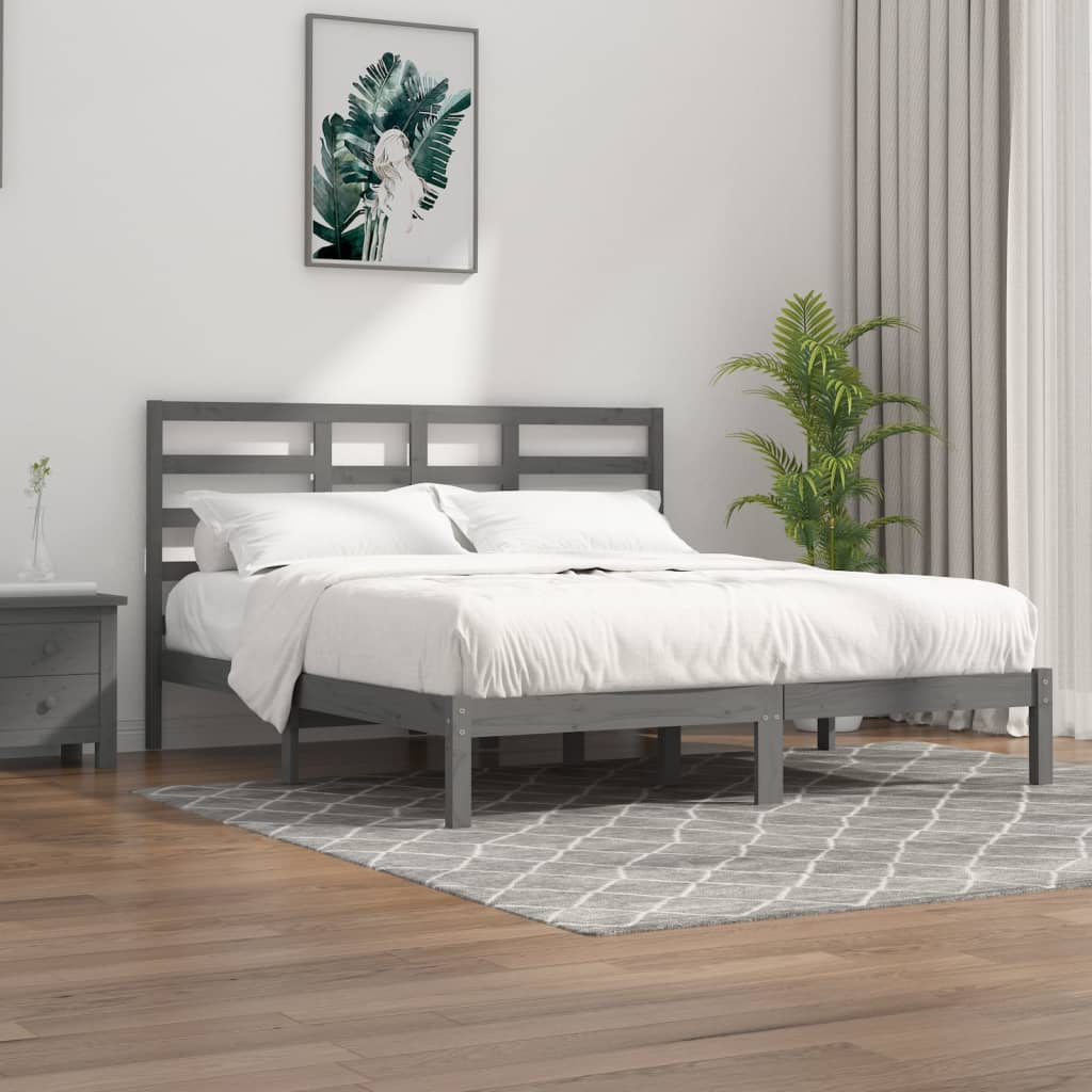 vidaXL Solid Wood Bed Grey 200x200 cm