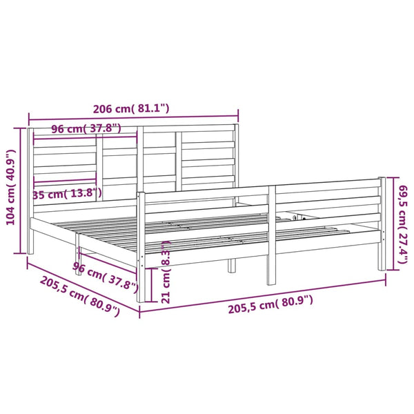 vidaXL Solid Wood Bed Grey 200x200 cm