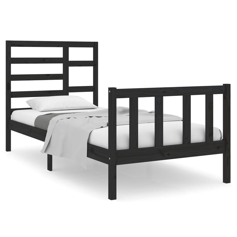vidaXL Solid Wood Bed Black 90x190 cm