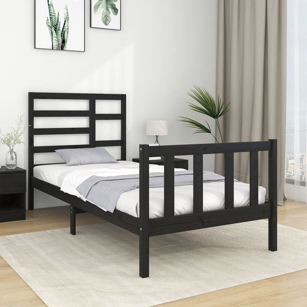 vidaXL Solid Wood Bed Black 90x190 cm