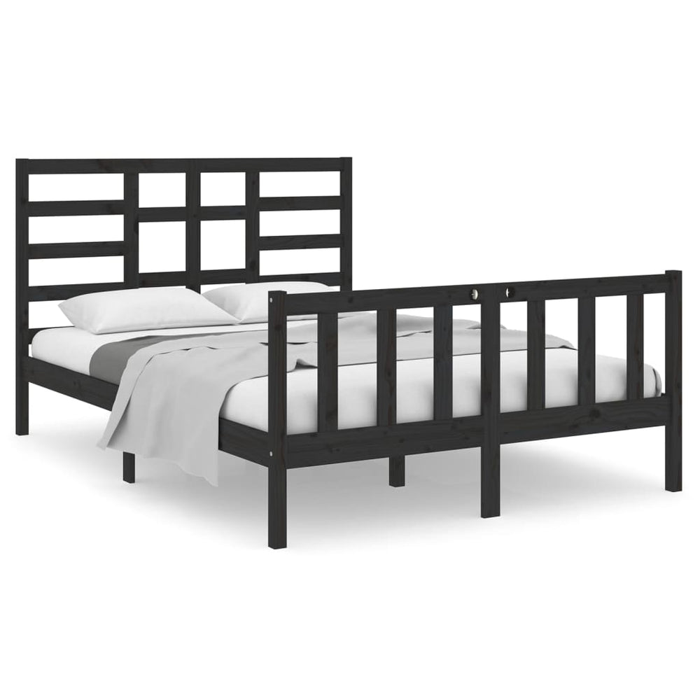 vidaXL Solid Wood Bed Black 135x190 cm