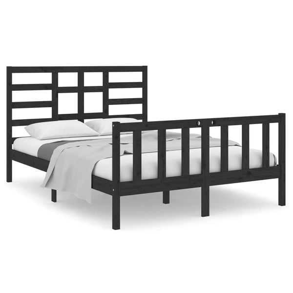 vidaXL Solid Wood Bed Black 135x190 cm