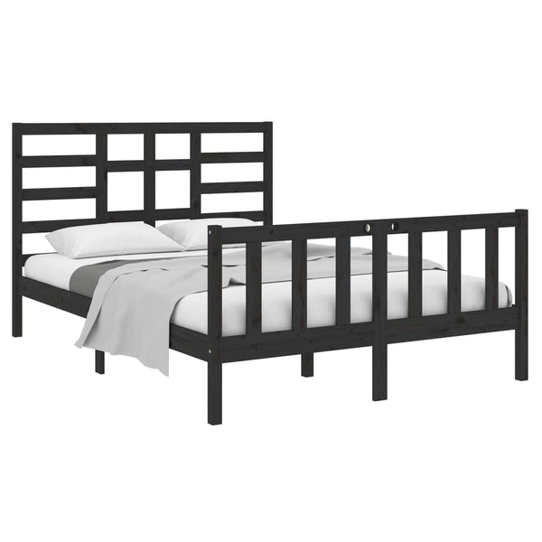 vidaXL Solid Wood Bed Black 135x190 cm