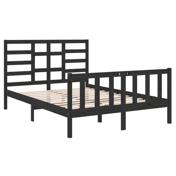 vidaXL Solid Wood Bed Black 135x190 cm