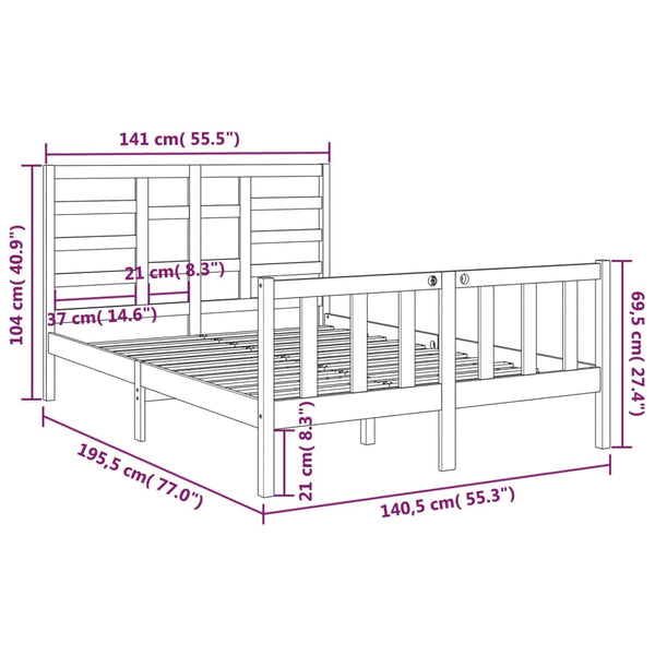 vidaXL Solid Wood Bed Black 135x190 cm