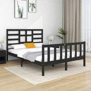vidaXL Solid Wood Bed Black 135x190 cm