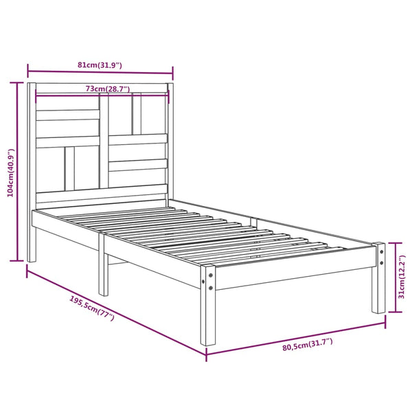 vidaXL Solid Wood Bed 75x190 cm