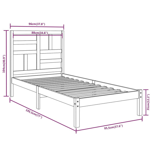 vidaXL Solid Wood Bed 90x190 cm
