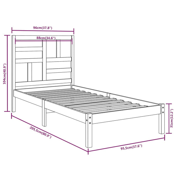 vidaXL Solid Wood Bed White 90x200 cm