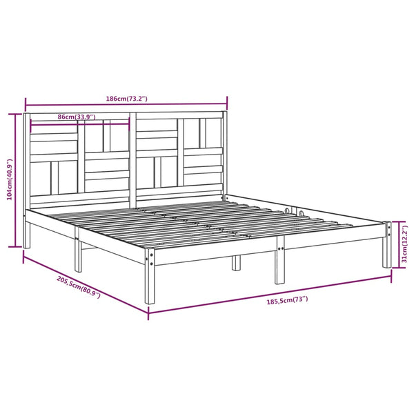 vidaXL Solid Wood Bed White 180x200 cm