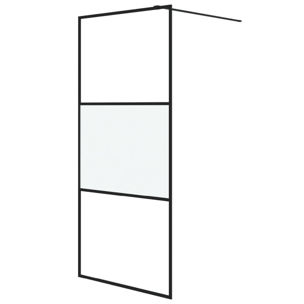 vidaXL Walk-In Shower Screen Black 90x195cm Semi-Frosted Tempered Glass