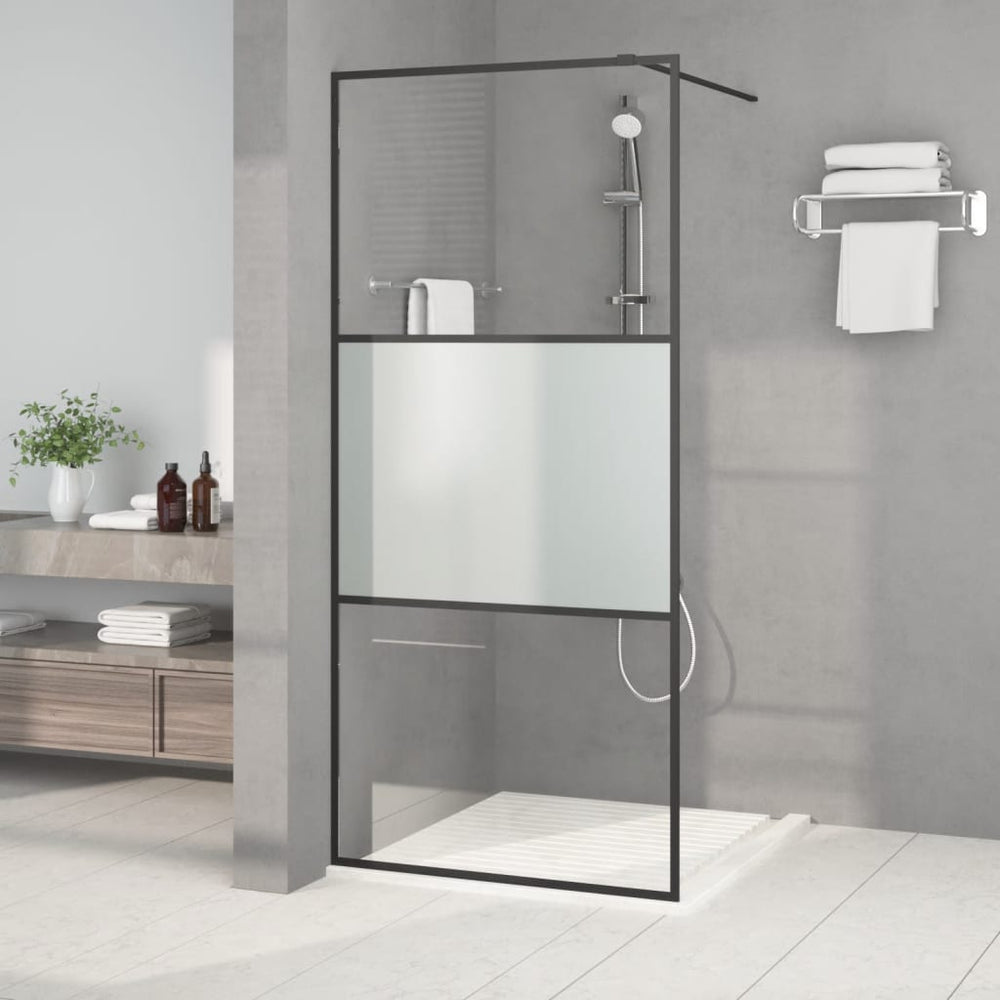 vidaXL Walk-In Shower Screen Black 90x195cm Semi-Frosted Tempered Glass