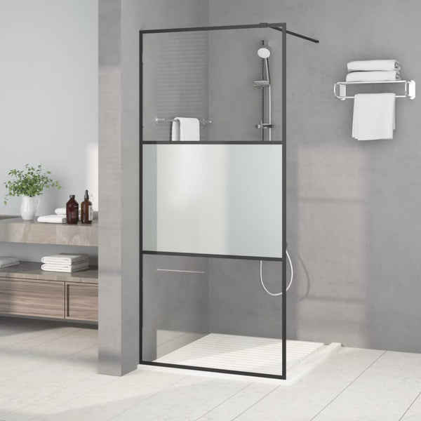 vidaXL Walk-In Shower Screen Black 90x195cm Semi-Frosted Tempered Glass