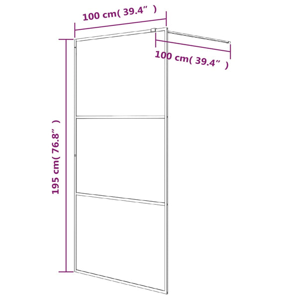 vidaXL Walk-in Shower Screen Black 100x195 cm Semi-Frosted ESG