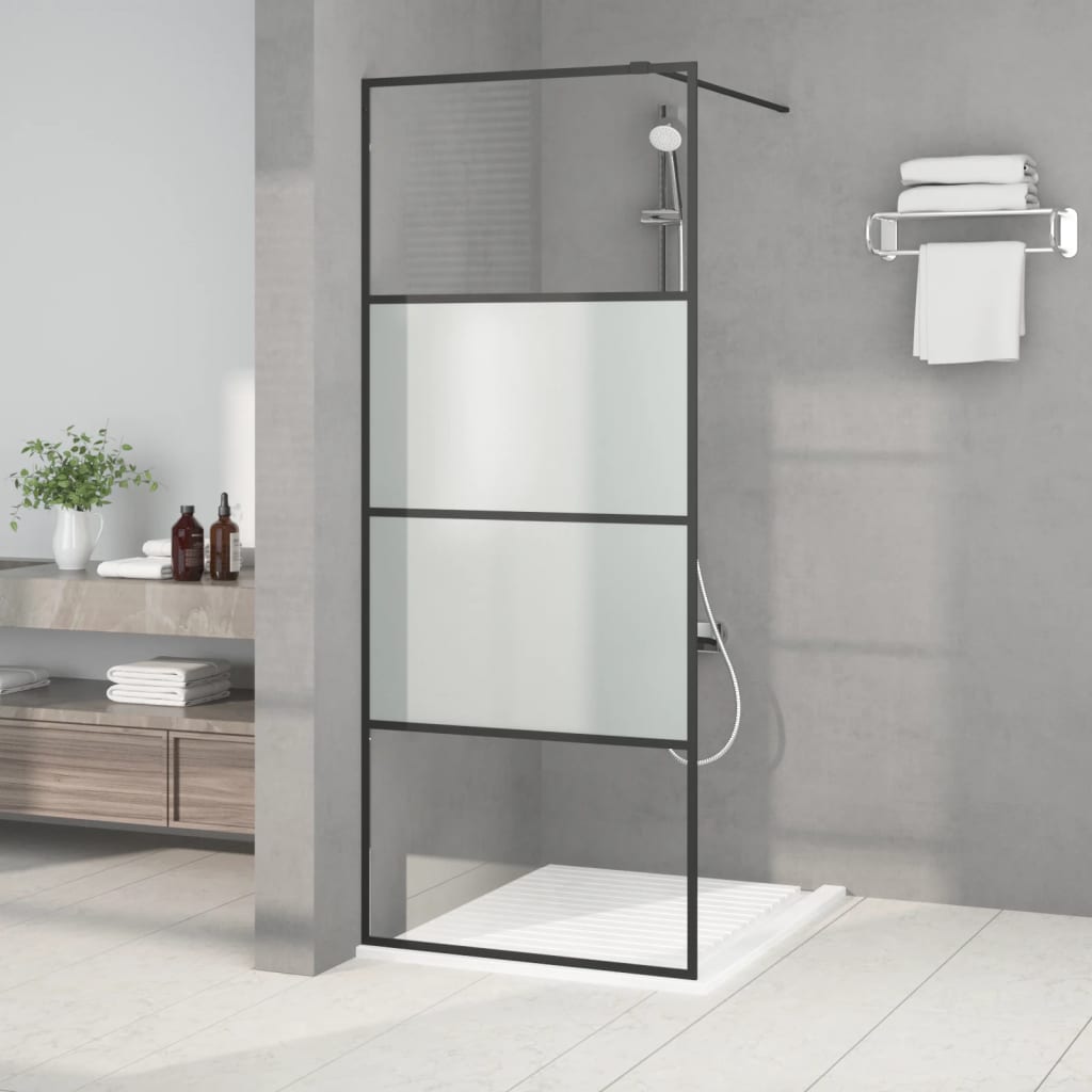 vidaXL Walk-in Shower Screen Black 80x195 cm Tempered Glass Semi-Frosted