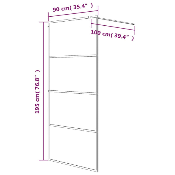 vidaXL Walk-In Shower Screen Black 90x195cm Semi-Frosted Tempered Glass
