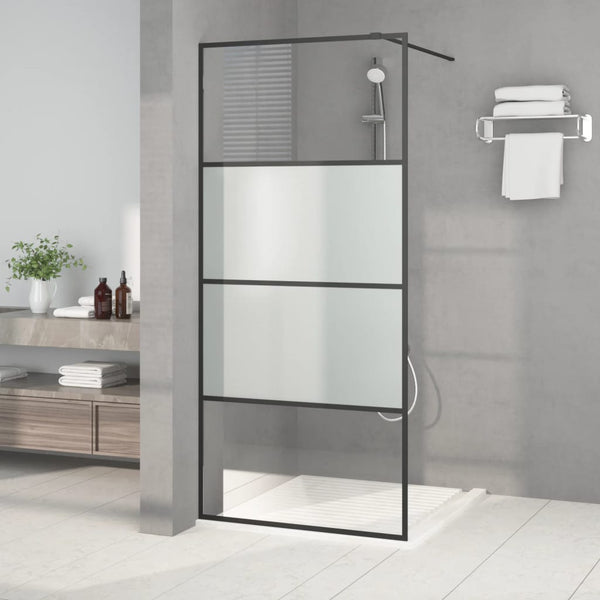 vidaXL Walk-In Shower Screen Black 90x195cm Semi-Frosted Tempered Glass