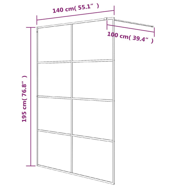 vidaXL Walk-in Shower Screen White 140x195 cm Tempered Clear Glass