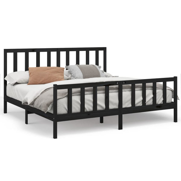 vidaXL Solid Wood Bed Black Pine 180x200 cm