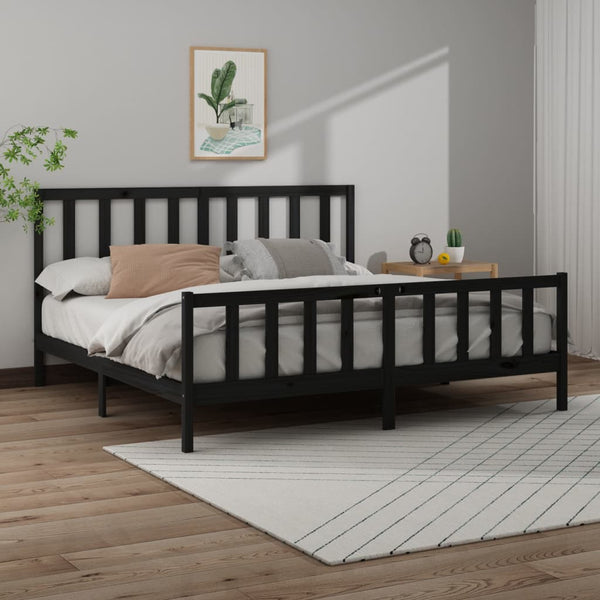vidaXL Solid Wood Bed Black Pine 180x200 cm