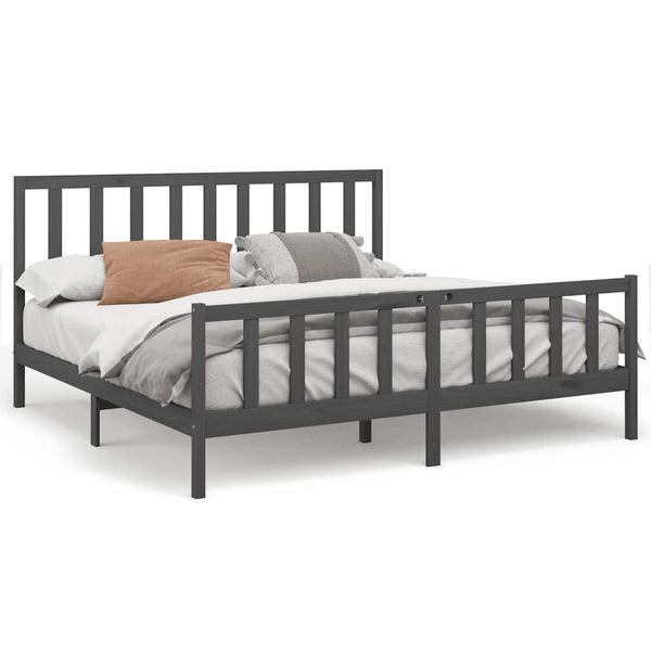 vidaXL Solid Wood Bed Grey Pine 200x200 cm