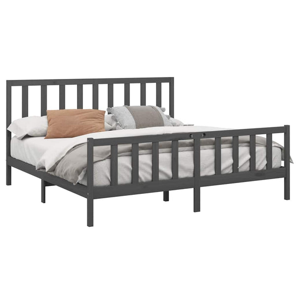 vidaXL Solid Wood Bed Grey Pine 200x200 cm