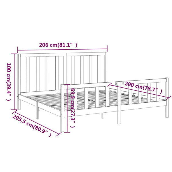 vidaXL Solid Wood Bed Grey Pine 200x200 cm