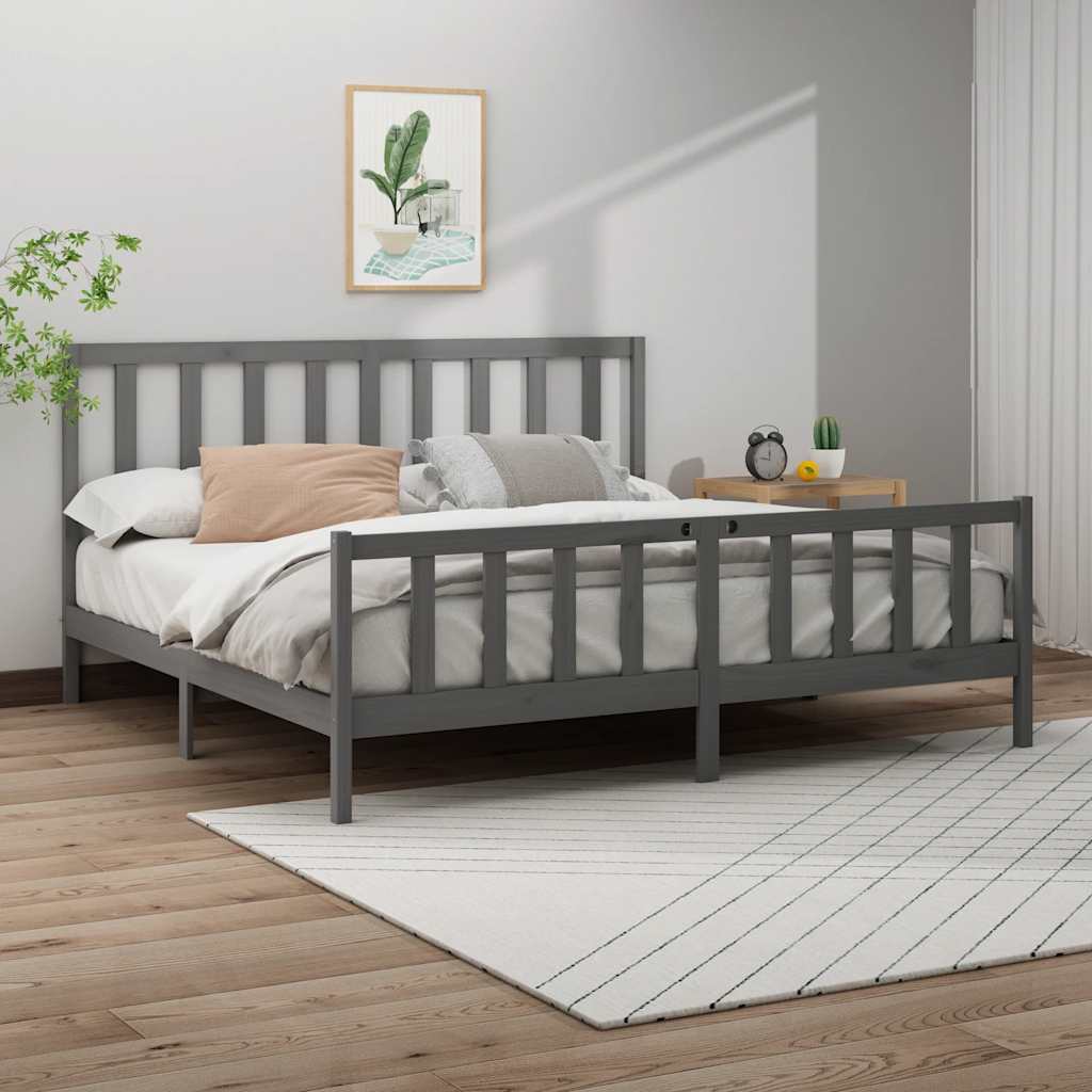 vidaXL Solid Wood Bed Grey Pine 200x200 cm